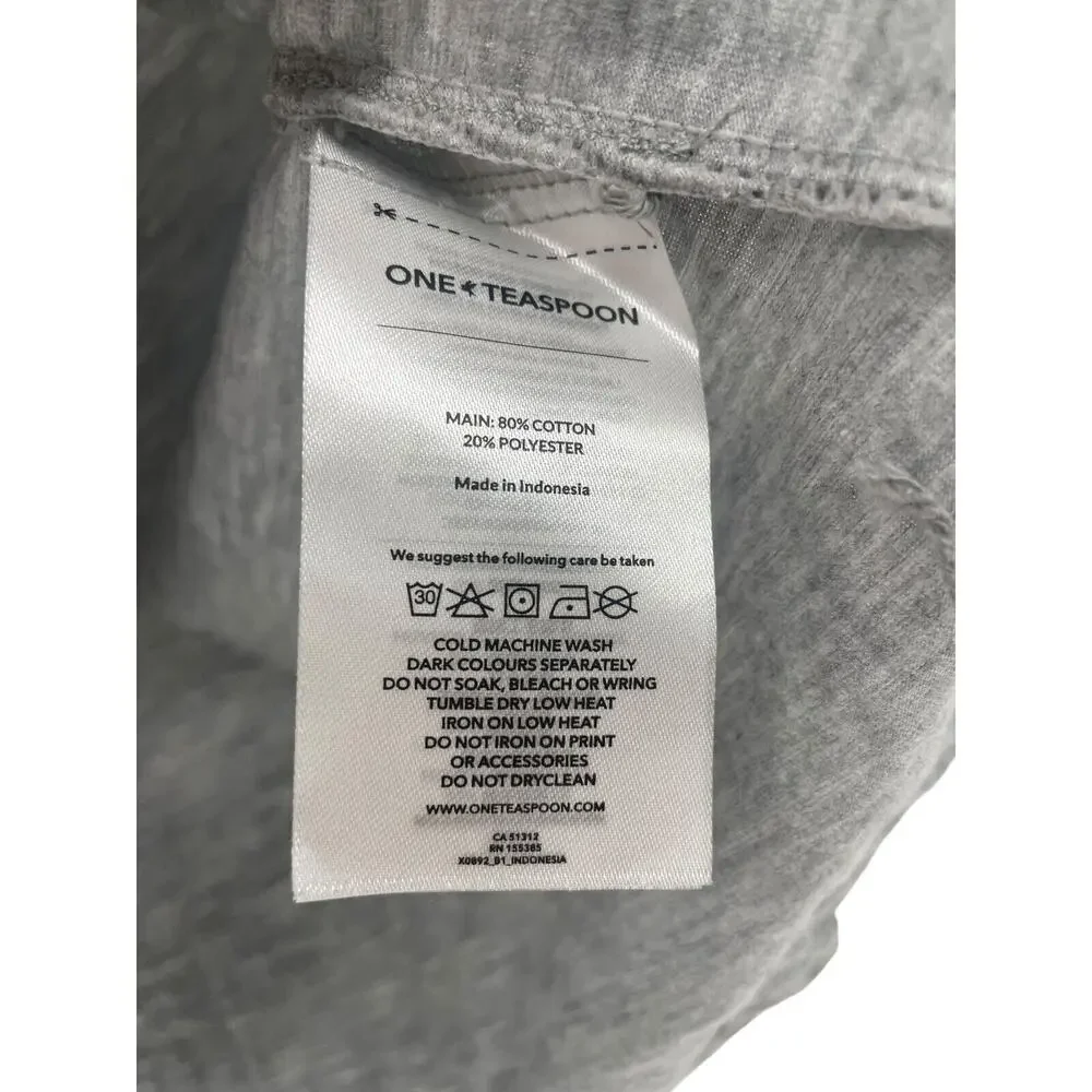 One Teaspoon Womens Grey Marl Scoop Neck Shirt Short Sleeve Size XL NWT $58